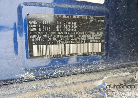 2010 Subaru Legacy 2.5I Premium из США, поврежденный, VIN 4S3BMCC64A3239548